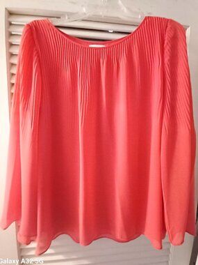 Max Studio Women's L Petite Chiffon Rose Coral Pink Blouse Top
